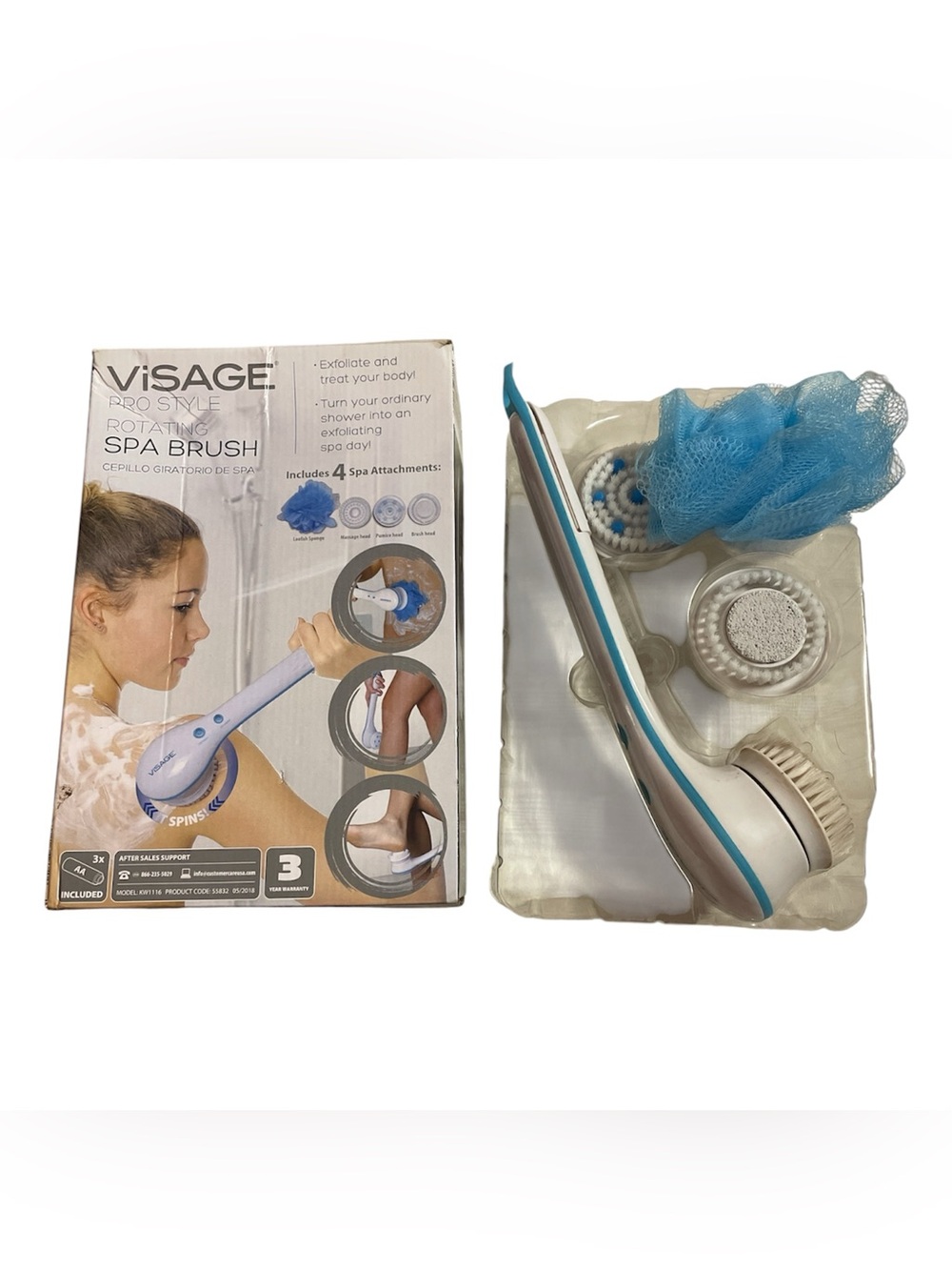 Visage Pro Style Rotating Spa Brush, No Batteries or Manual Included